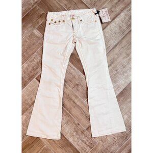 True Religion Jeans Womens 30W 32L White Gold Stitch World Tour Studded Ladies
